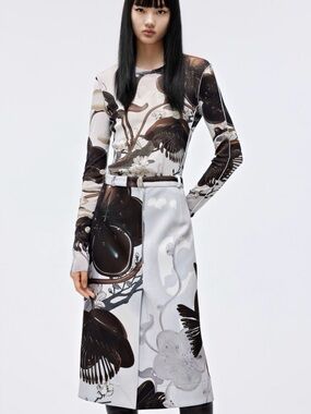 JNBY Floral Sheer-ish Shirt and Skirt Set